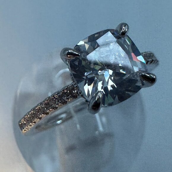 Womens Silver-Plated Brass Ring With Cubic Zirconia For Engagement & Anniversary - Picture 10 of 15